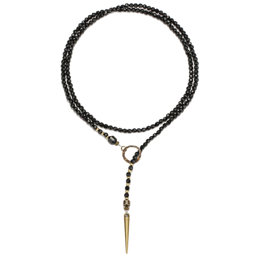 Gothic Geometric Round Wood Necklace with Acrylic Pendant Beaded Irregular Chain Unisex