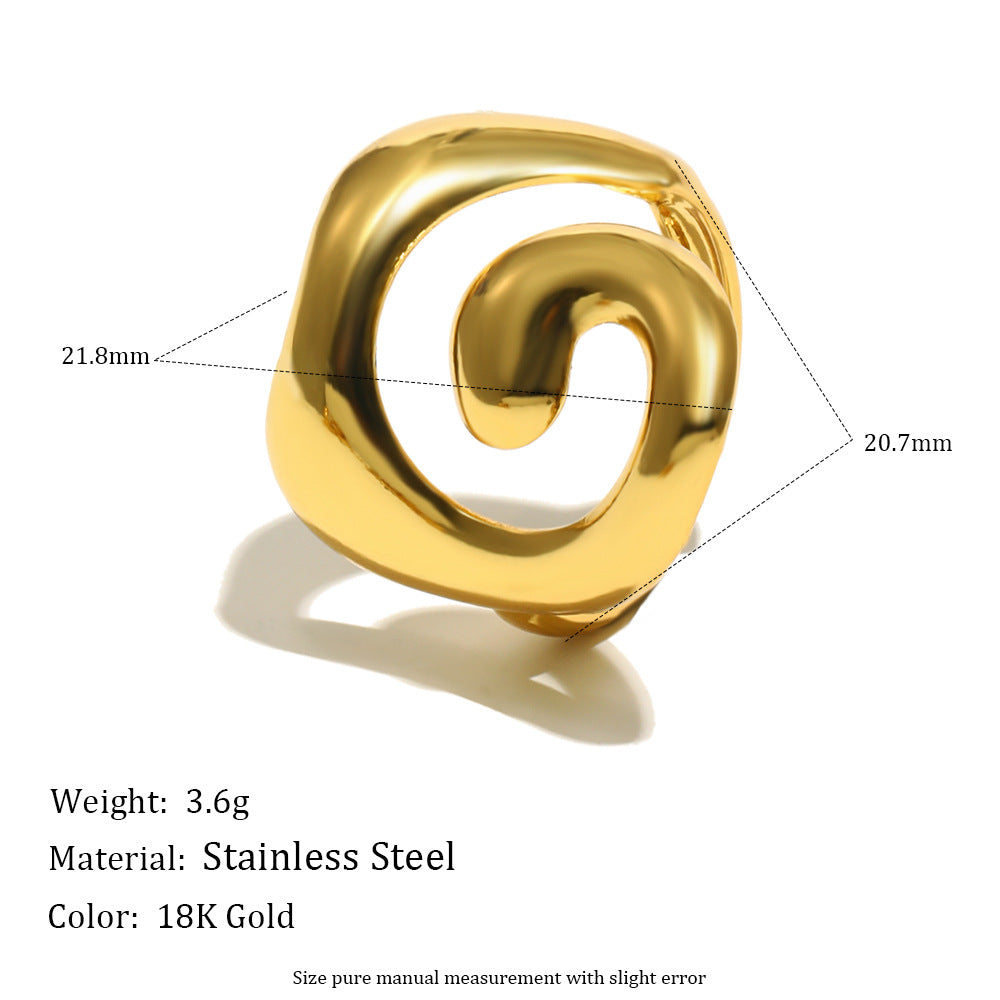 Anillo minimalista de acero inoxidable con forma de línea y baño de oro de 18K para mujer