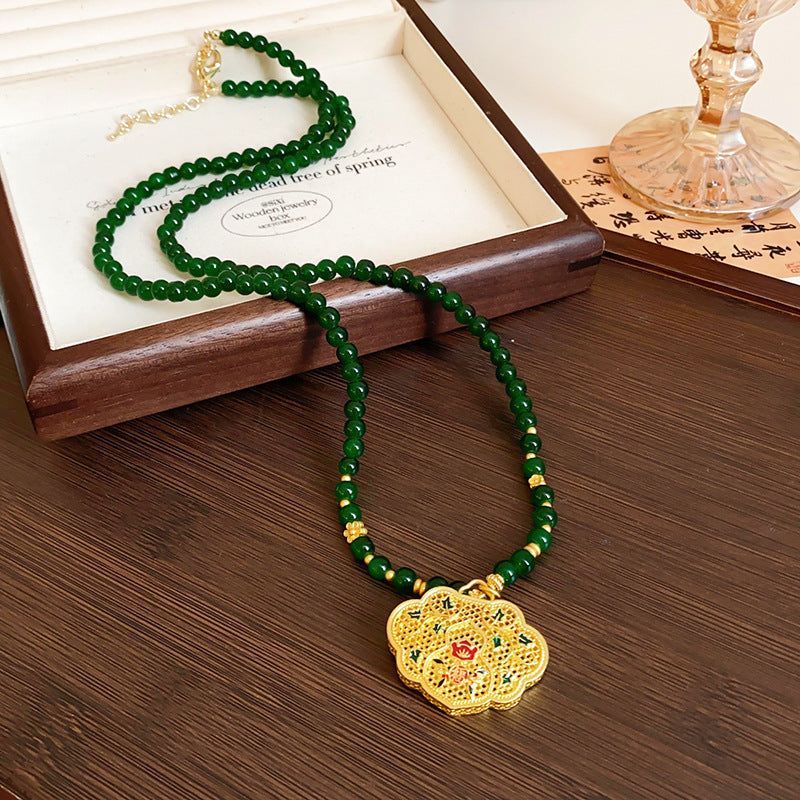 Nuevo Collar Colgante de Loto y Abanico Estilo Chino en Aleación con Baño de Oro, Diseño Geométrico, Elegante Cadena de Clavícula para Mujer