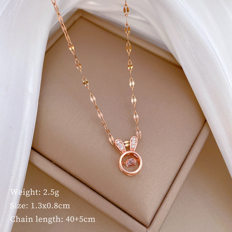Luxury Minimalist Sweet Geometric Rhinestone Pendant Necklace for Women Titanium Steel O-Chain