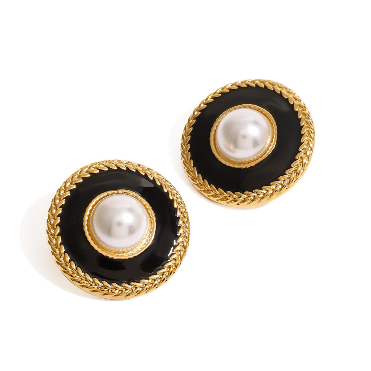 Orecchini da donna in acciaio al titanio placcati in smalto rotondo geometrico alla moda, placcati oro 18K