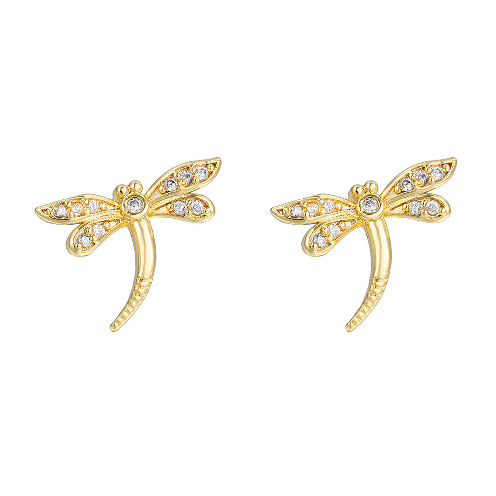 Vintage Sweet Butterfly Geometric Gold Plated Brass Stud Earrings with Cubic Zirconia