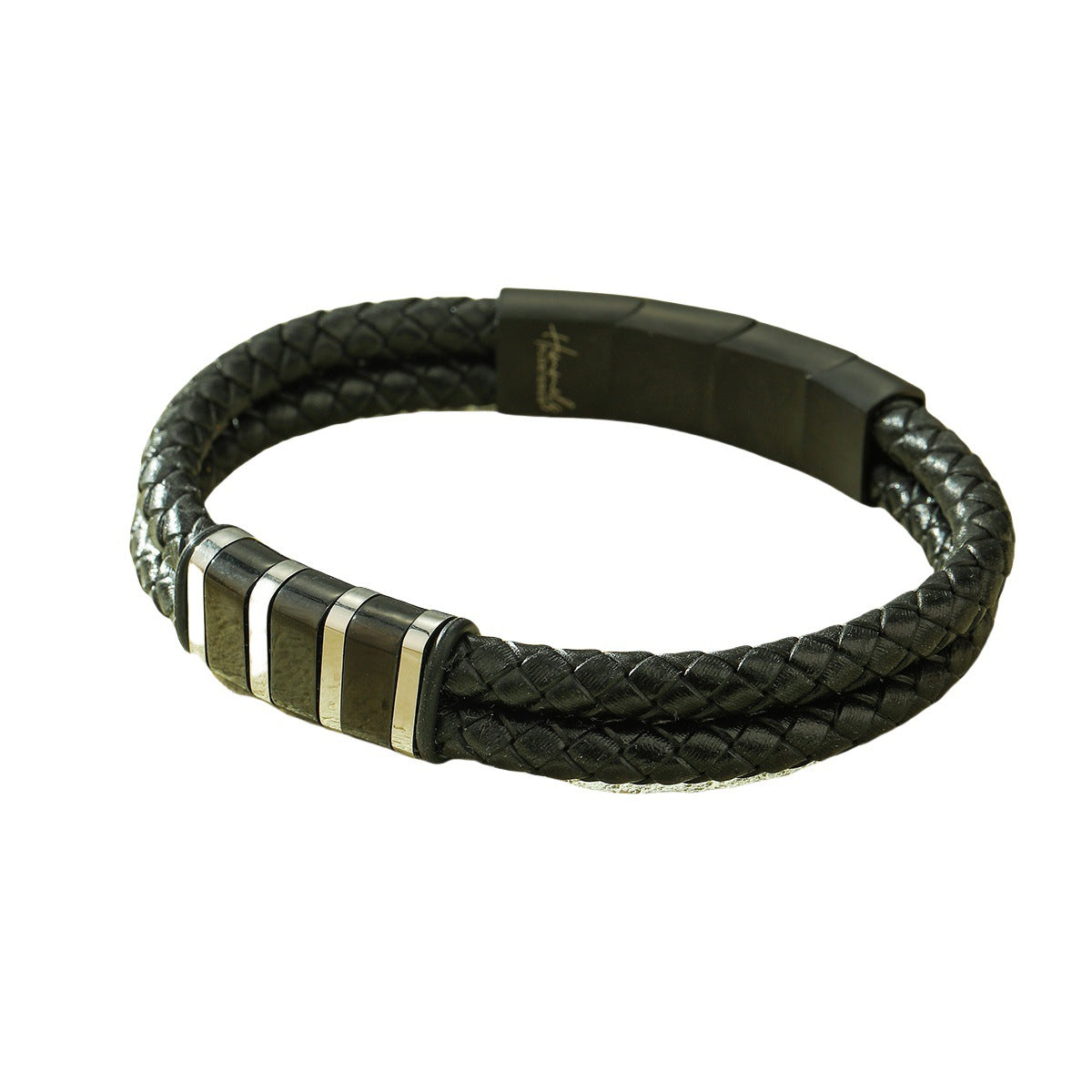 Vintage-Style Braided Leather Bracelet for Women with Stainless Steel Accents and Plated Finish