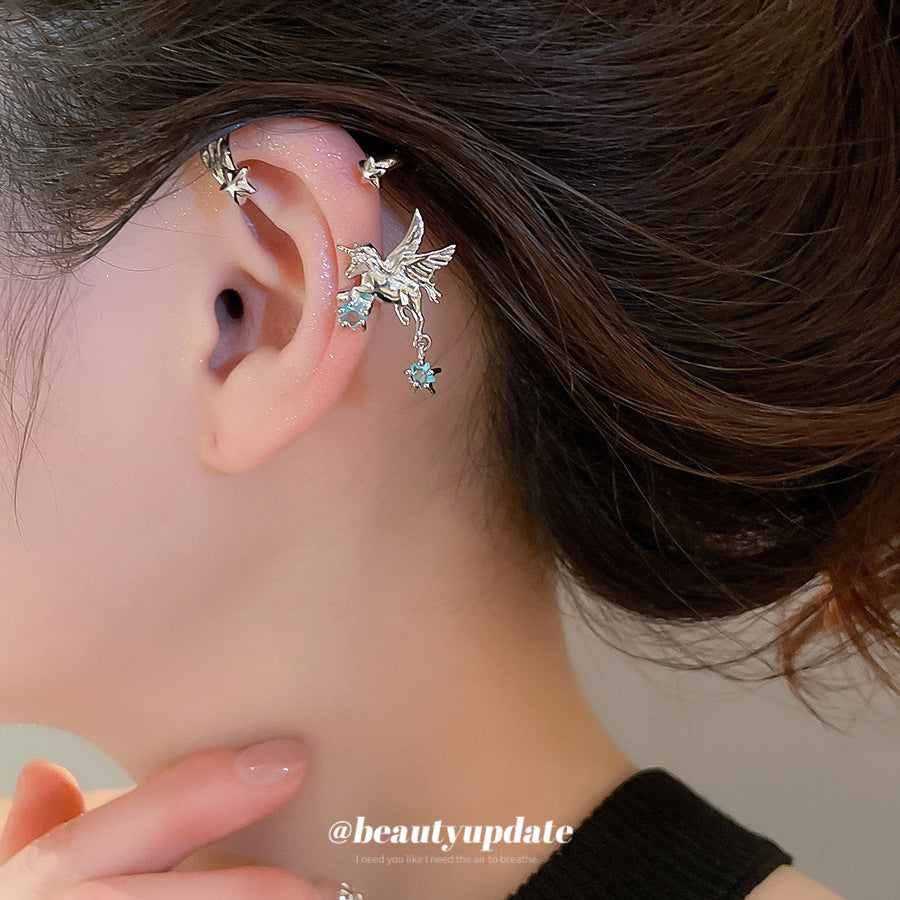 Cute Zodiac Horse Ear Cuff for Women Lightweight Luxury-Style Non-Piercing Ear Bone Clip with Zircon Inlay in Copper