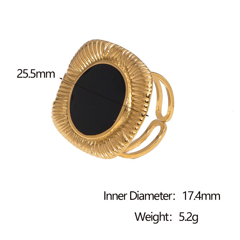 Minimalist Geometric Stainless Steel Open Ring for Women with 18K Gold Plating and Enamel Finish