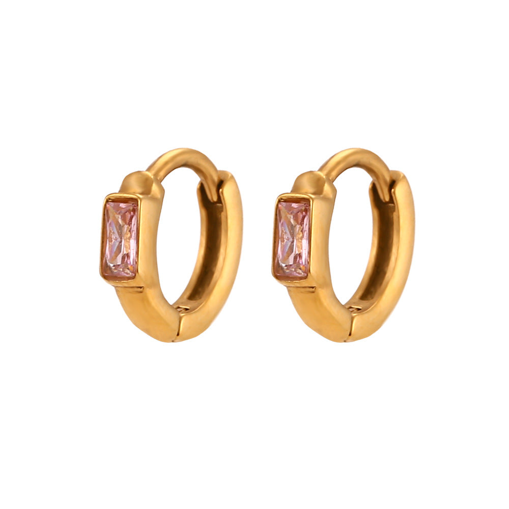Minimalist Retro Geometric Stainless Steel Gold-Plated Square Zircon Hoop Earrings for Women