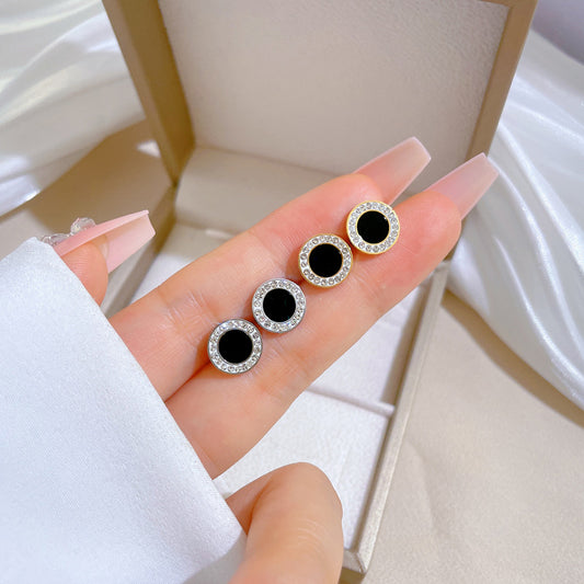 Minimalist Geometric Titanium Steel Stud Earrings with Zircon Shell Design for Women, Electroplated Finish