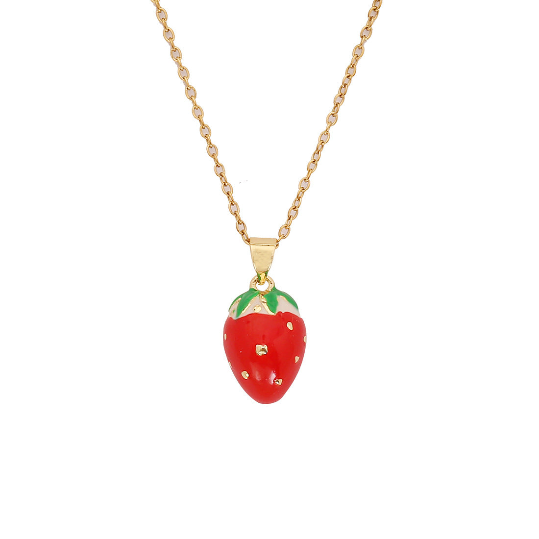 Graziosa collana con ciondolo a fragola e ciliegia in acciaio inossidabile dallo stile fresco e dolce