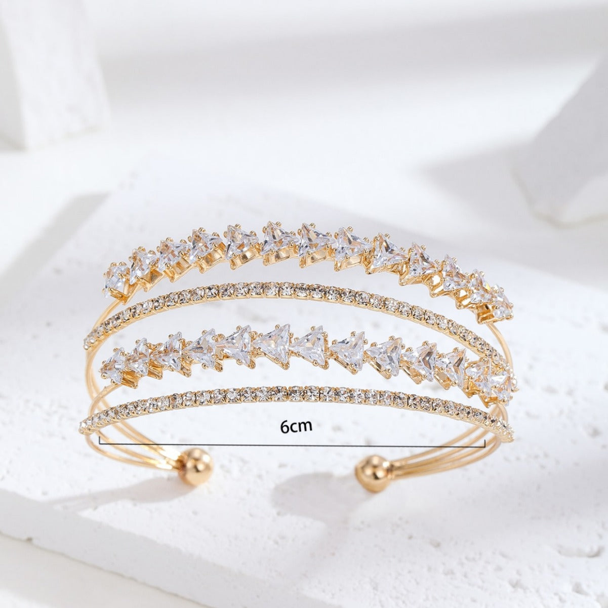 Minimalist Geometric Open Adjustable Bracelet for Women Made of Brass with Zircon Inlay