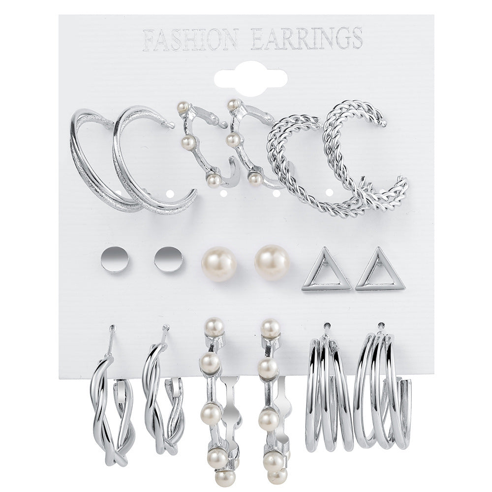 Minimalist Sweet Geometric Round Pearl Plated Stainless Steel Earrings