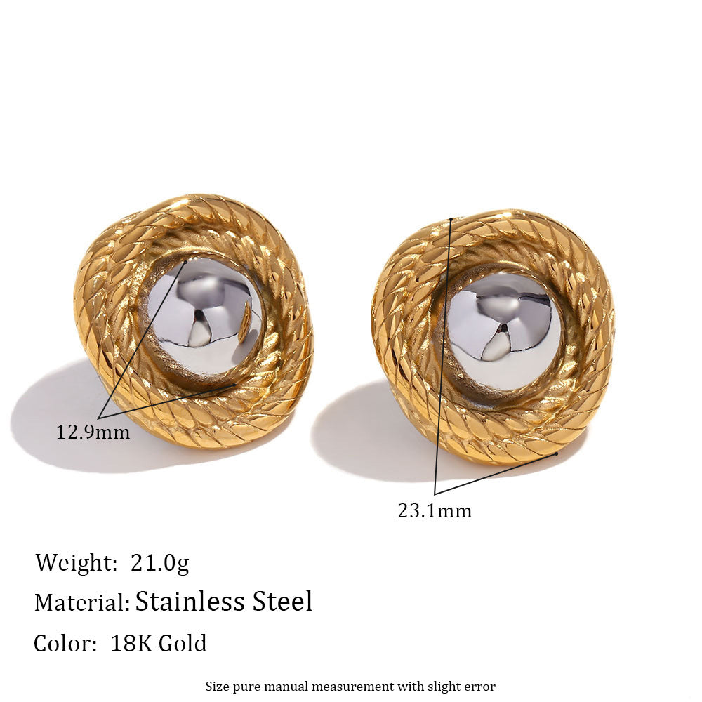 Fashionable OL Style Floral Petal Shaped Stainless Steel 18K Gold Plated Dangle Earrings with Cubic Zirconia and Enamel Finish
