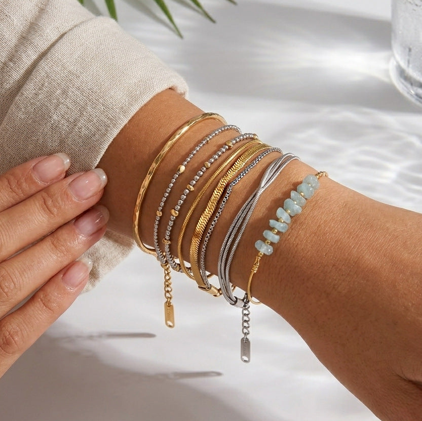 Geometric Stainless Steel Plated Snake Chain Bracelet for Women