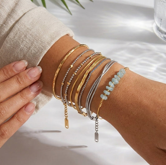 Geometric Stainless Steel Plated Snake Chain Bracelet for Women