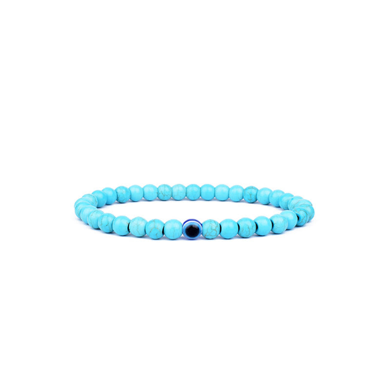 6mm Geometric Resin Beaded Stretch Bracelet Evil Eye