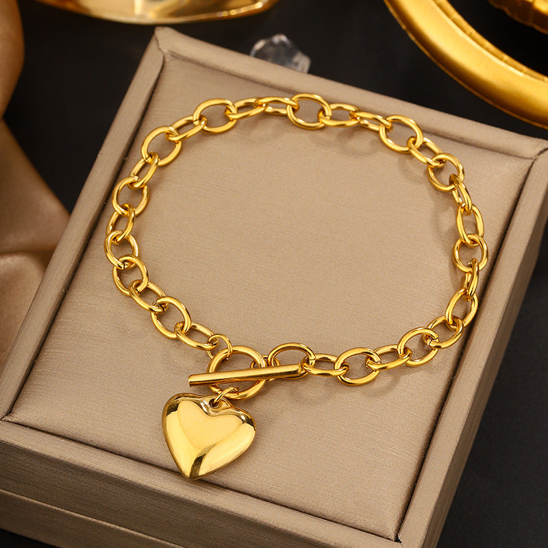 Vintage Sweet Heart Butterfly Geometric Titanium Steel Plated Bracelet for Women