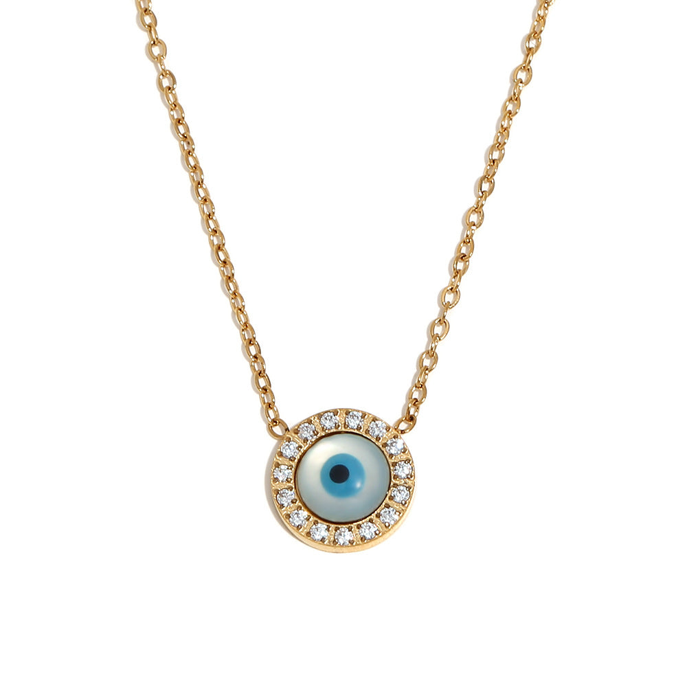 Vintage Evil Eye Pendant Necklace for Women Stainless Steel with 18K Gold Plating Oval and Round Geometric Design