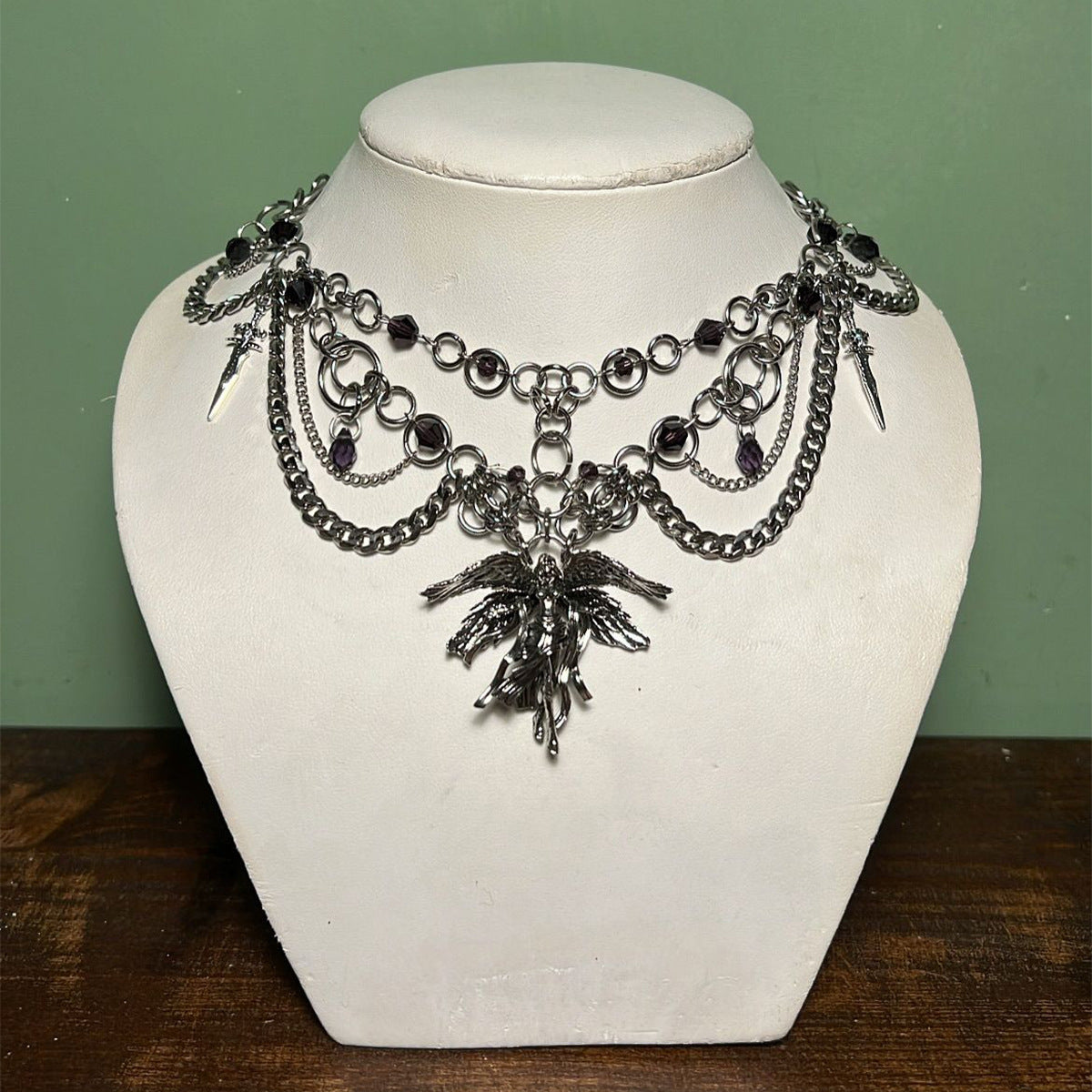 Collana Girocollo Gotica di Halloween con Croce e Pipistrello da Donna in Lega Elettroplaccata Stile Vintage Minimalista