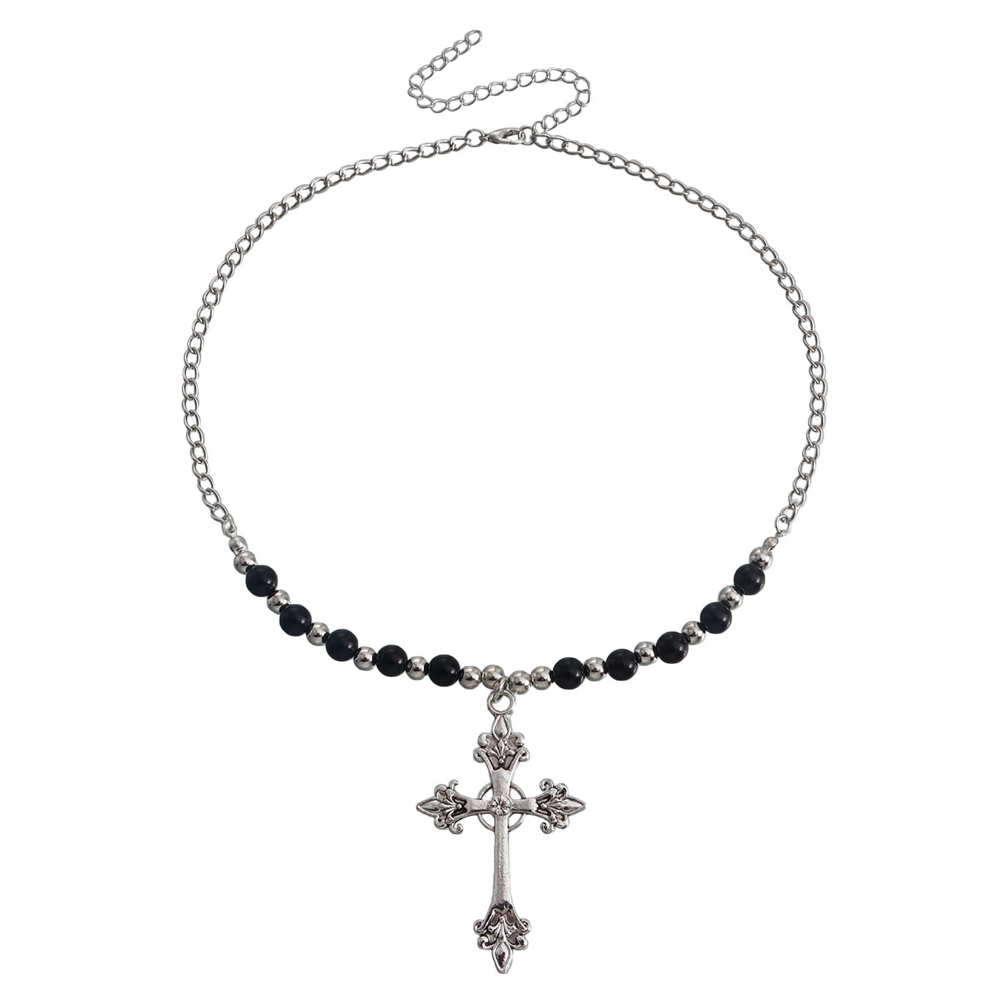 Collar colgante de aleación con forma de cruz vintage para mujer con acabado chapado y diseño de cadena a la altura de la clavícula
