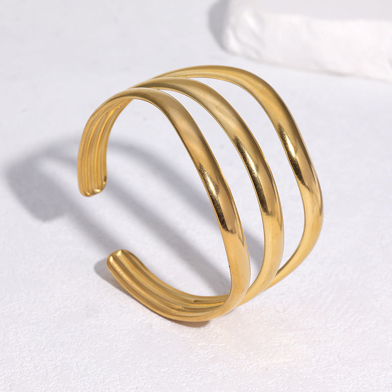 Minimalist Geometric Stainless Steel Open Cuff Bracelet for Women