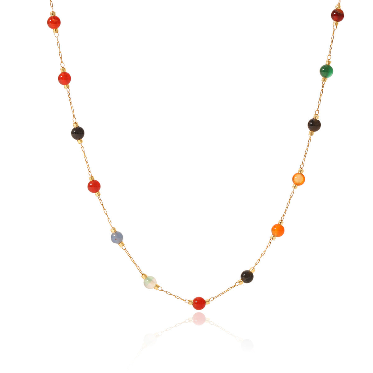 Bohemian Style Geometric Stainless Steel Beaded Necklace for Women with Natural Stone Accents and Clavicle Chain Design