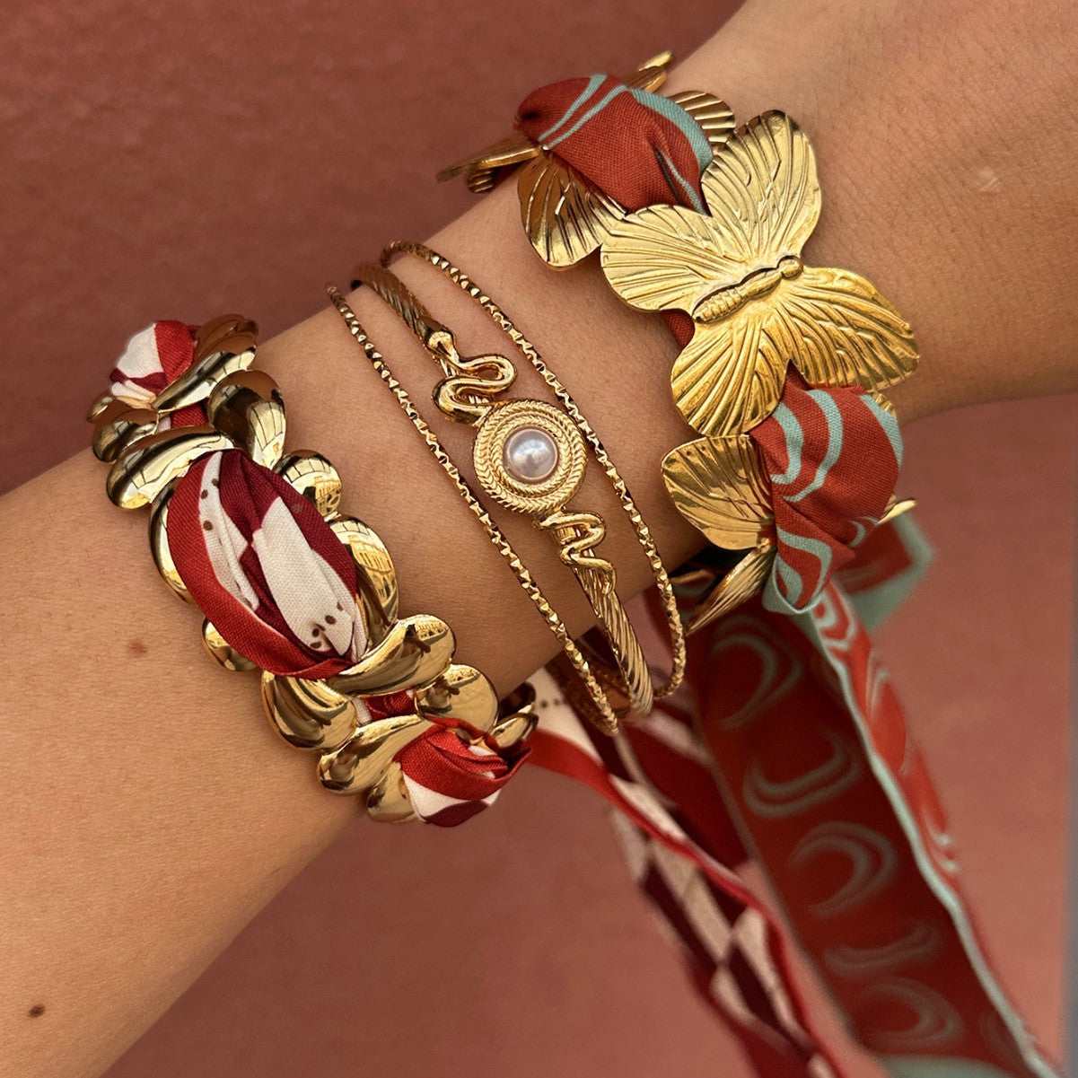 Bohemian Stainless Steel Plated Butterfly Open Cuff Bracelet for Women