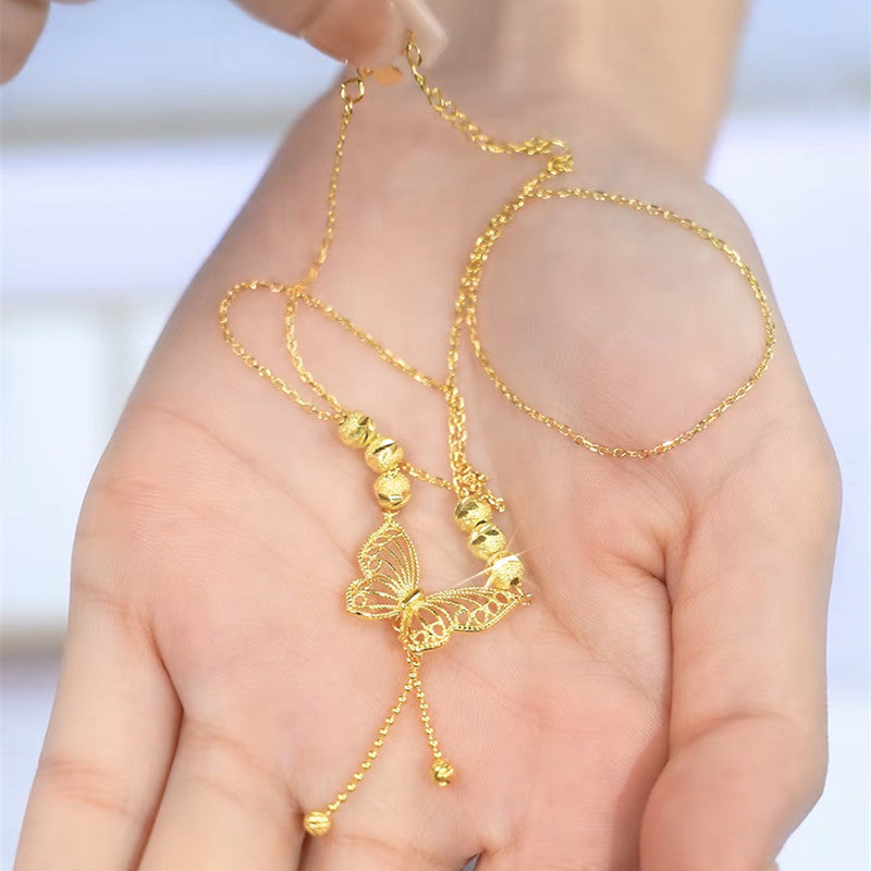Original Design Butterfly Pendant Titanium Steel Plated Delicate Clavicle Necklace for Women with Flowing Tassels