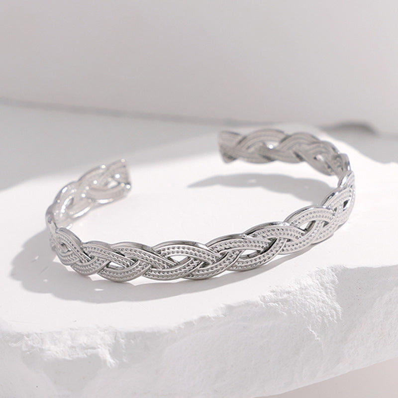 Adjustable Titanium Steel Bracelet for Women with Geometric Line Design Electroplated Finish Statement Cuff