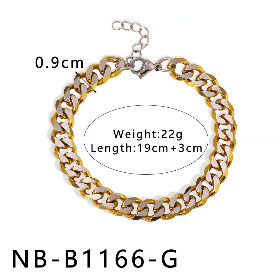 INS Style Geometric and Letter-Shaped Titanium Steel Stainless Steel Bracelet with 18K Gold Plating for Couples
