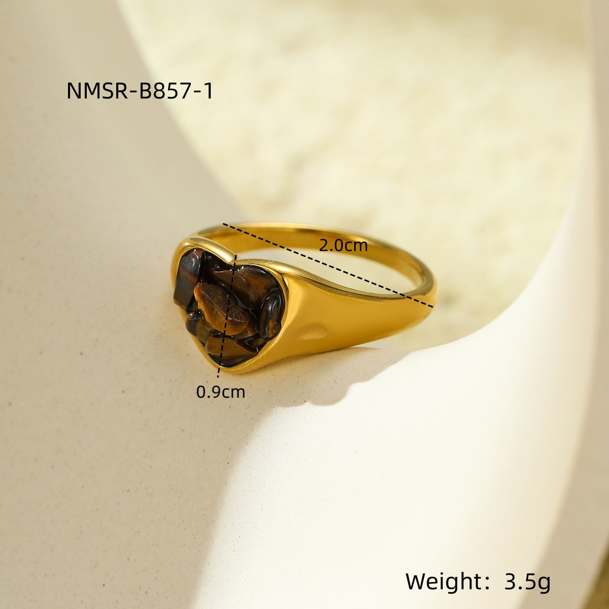 Anillo elegante minimalista de acero inoxidable en forma de corazón con incrustaciones de piedra natural para mujer