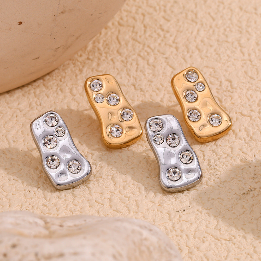 Orecchini Minimalisti Geometrici da Donna in Acciaio Inossidabile con Placcatura in Oro 18K e Strass Bianchi
