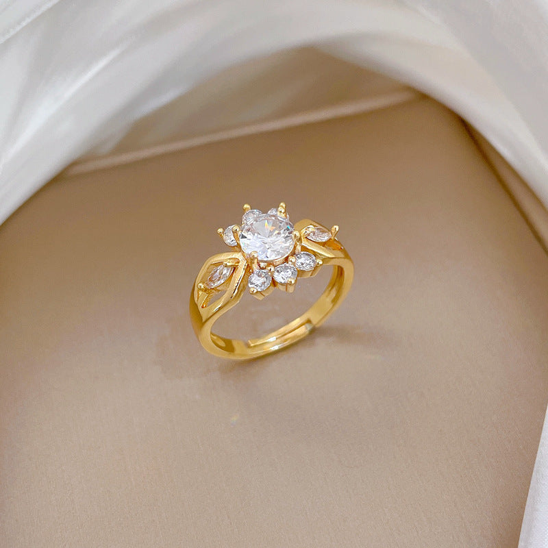Sweet Cartoon Gold Plated Brass Cubic Zirconia Ring Adjustable Open Band for Women and Couples