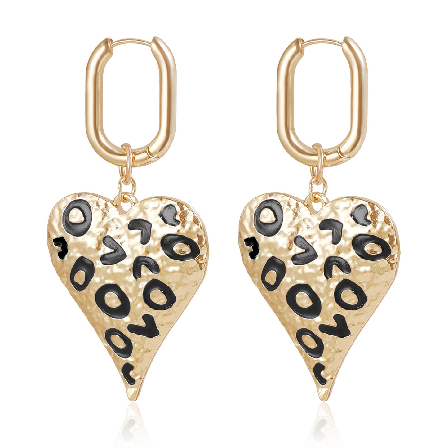 Pendientes de aro esmaltados con forma de corazón Retro Chic de lunares para mujer en aleación con acabado chapado