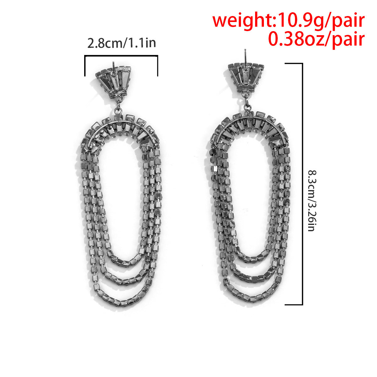 Sweet Hip-hop Geometric Rhinestone Inlay Alloy Earrings with Tassel for Women