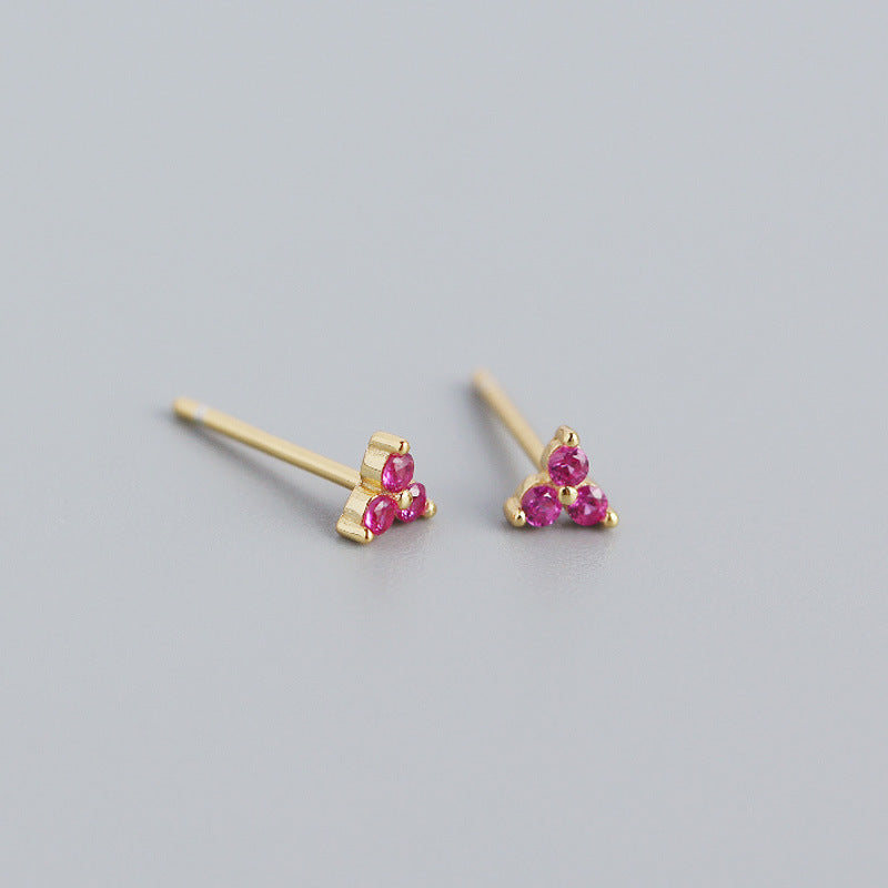 Minimalist Elegant 925 Sterling Silver Inlaid Diamond Plant Stud Earrings