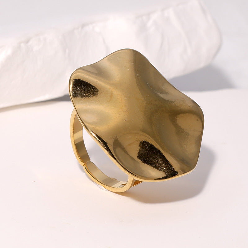 Minimalist Geometric Stainless Steel Ring for Women with Plated Finish, Irregular Fold Design, Hypoallergenic and Fade-Resistant
