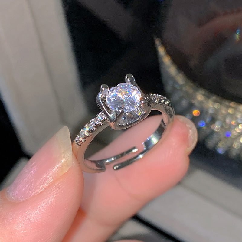 Sweet Elegant Heart Butterfly Brass Ring with Cubic Zirconia Handmade Adjustable