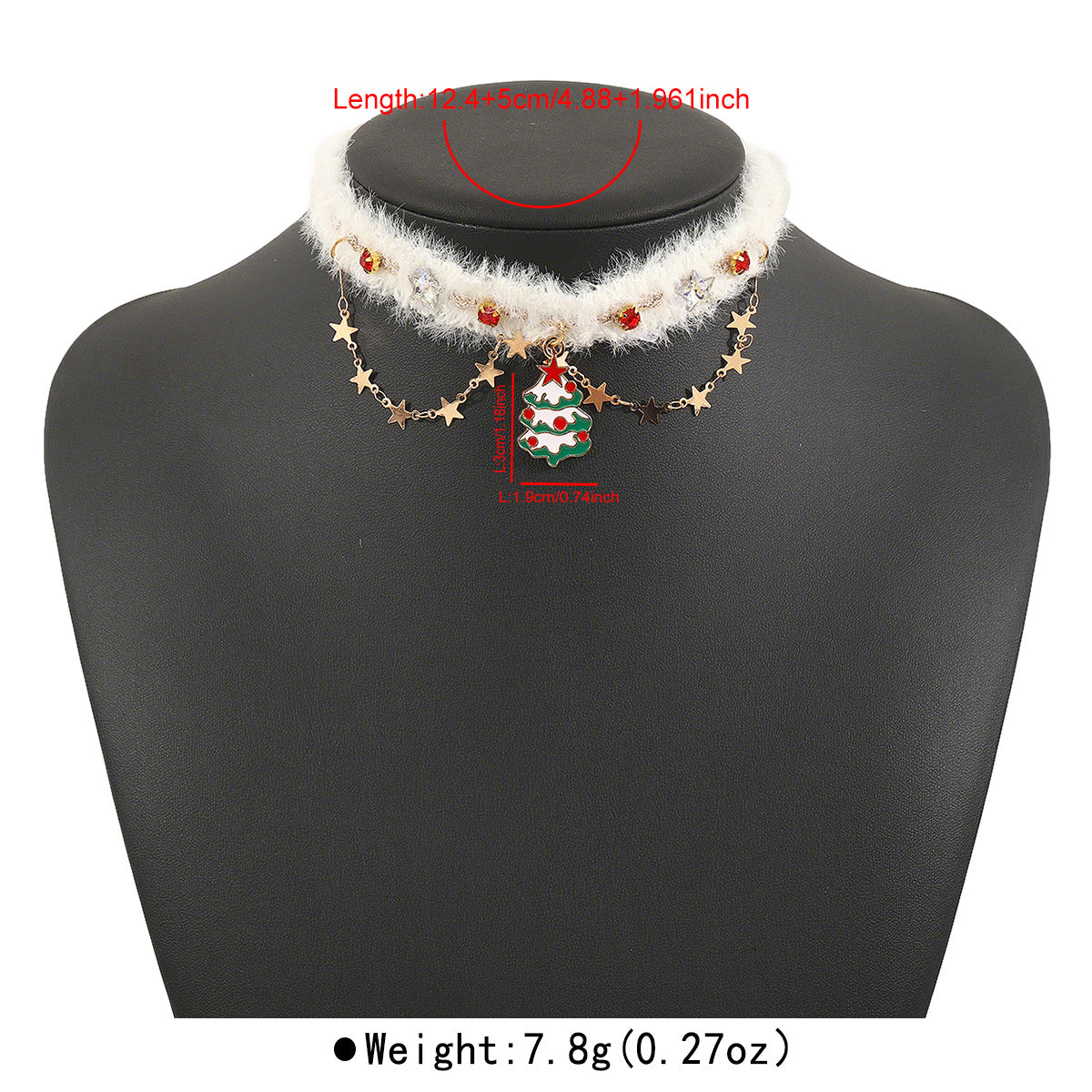 Collana Girocollo in Velluto a Forma di Albero di Natale da Donna con Ciondolo in Lega, Accessorio Festivo Artigianale per le Feste