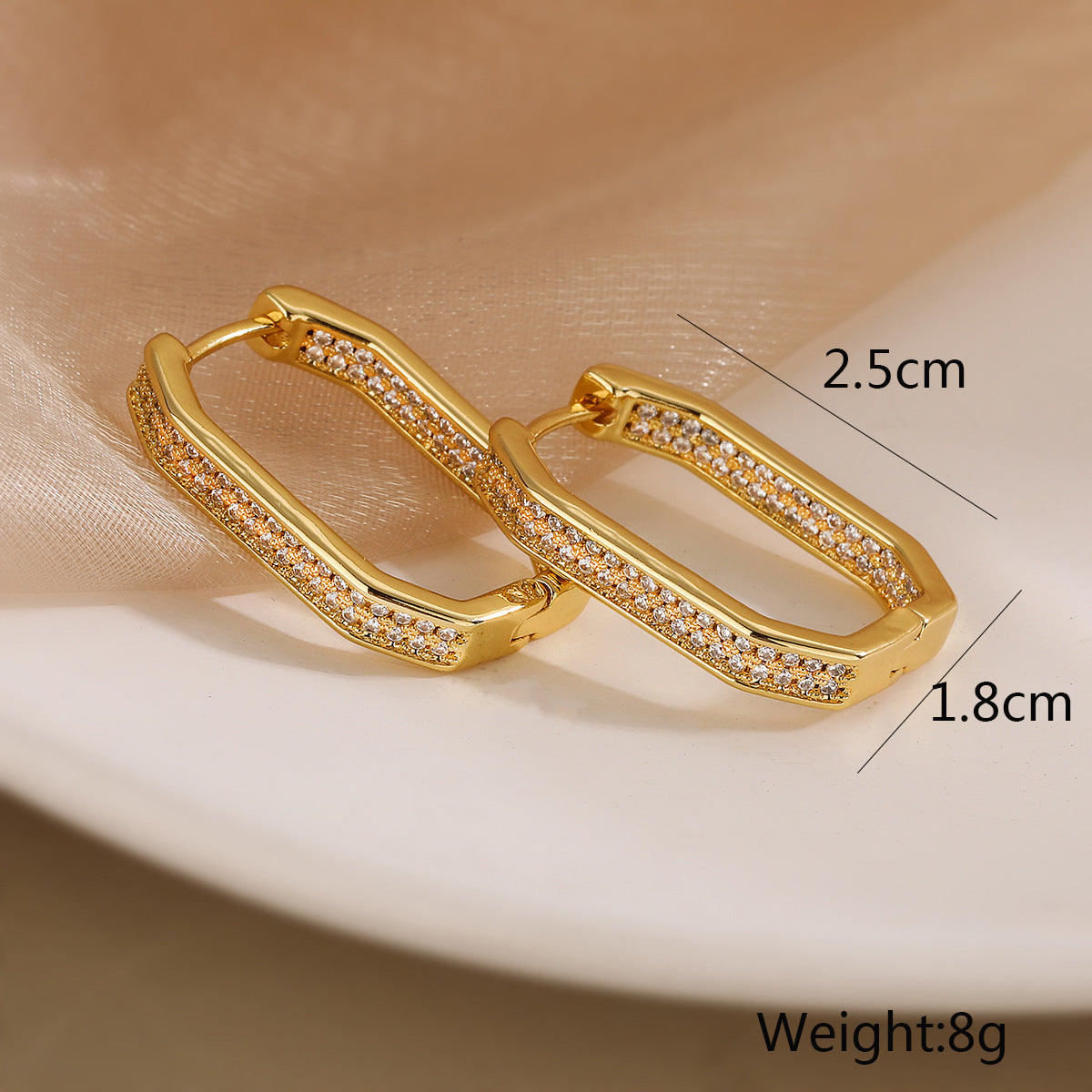 Minimalist Geometric Copper Earrings with Gold Plating and Zircon Accents for Women