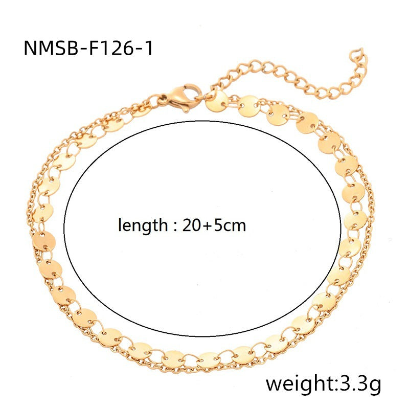Minimalist Fashion-Forward Geometric Stainless Steel Double-Layer Circle Bracelet for Women with Plated Finish