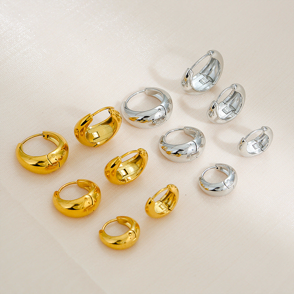Pendientes de aro en forma de U de acero inoxidable chapados en oro con estilo francés minimalista para mujer