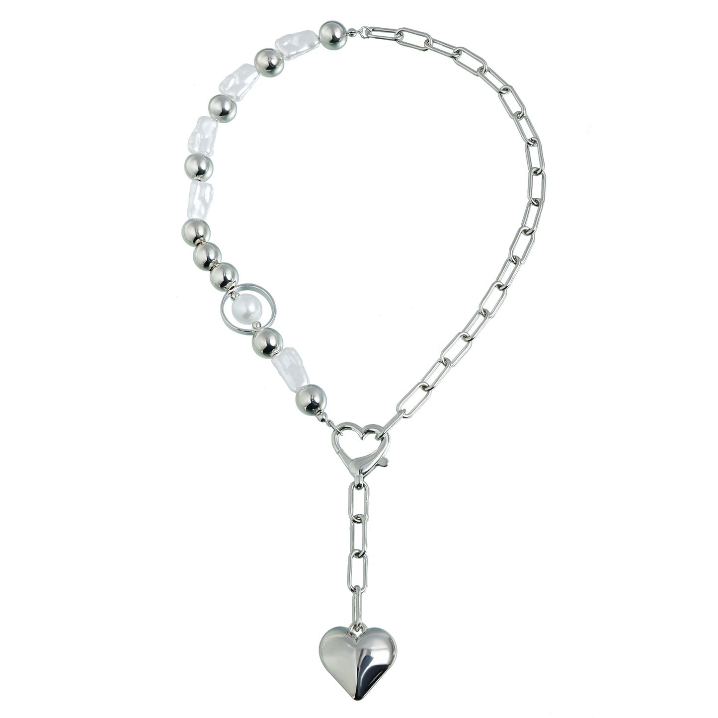 Minimalist Fashionable Heart-Shaped Pearl-Embellished Clavicle Necklace with Plated Alloy Pendant and Resin Base