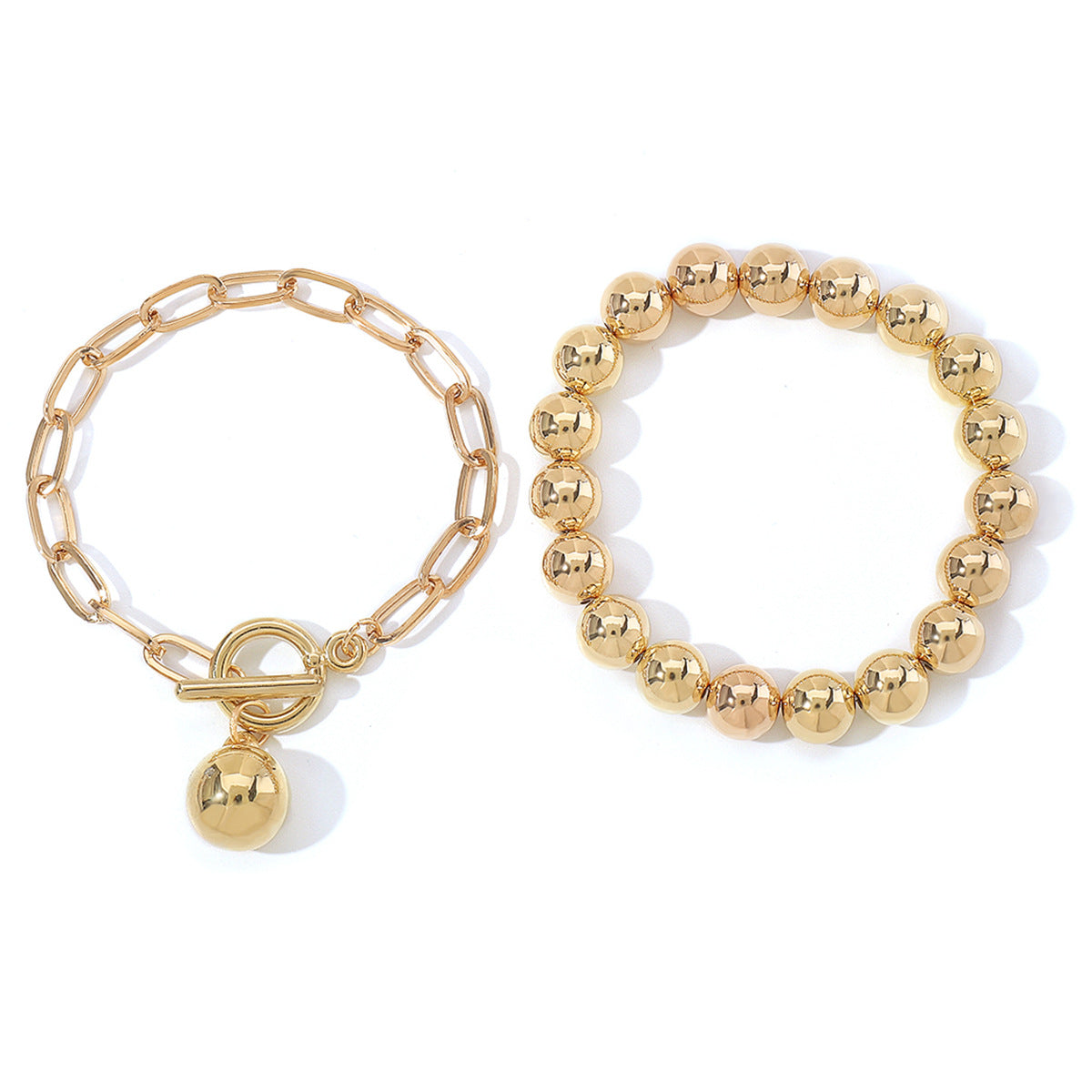 Conjunto de collar de aleación de cuentas redondas en capas de estilo geométrico con acabado chapado para uso unisex