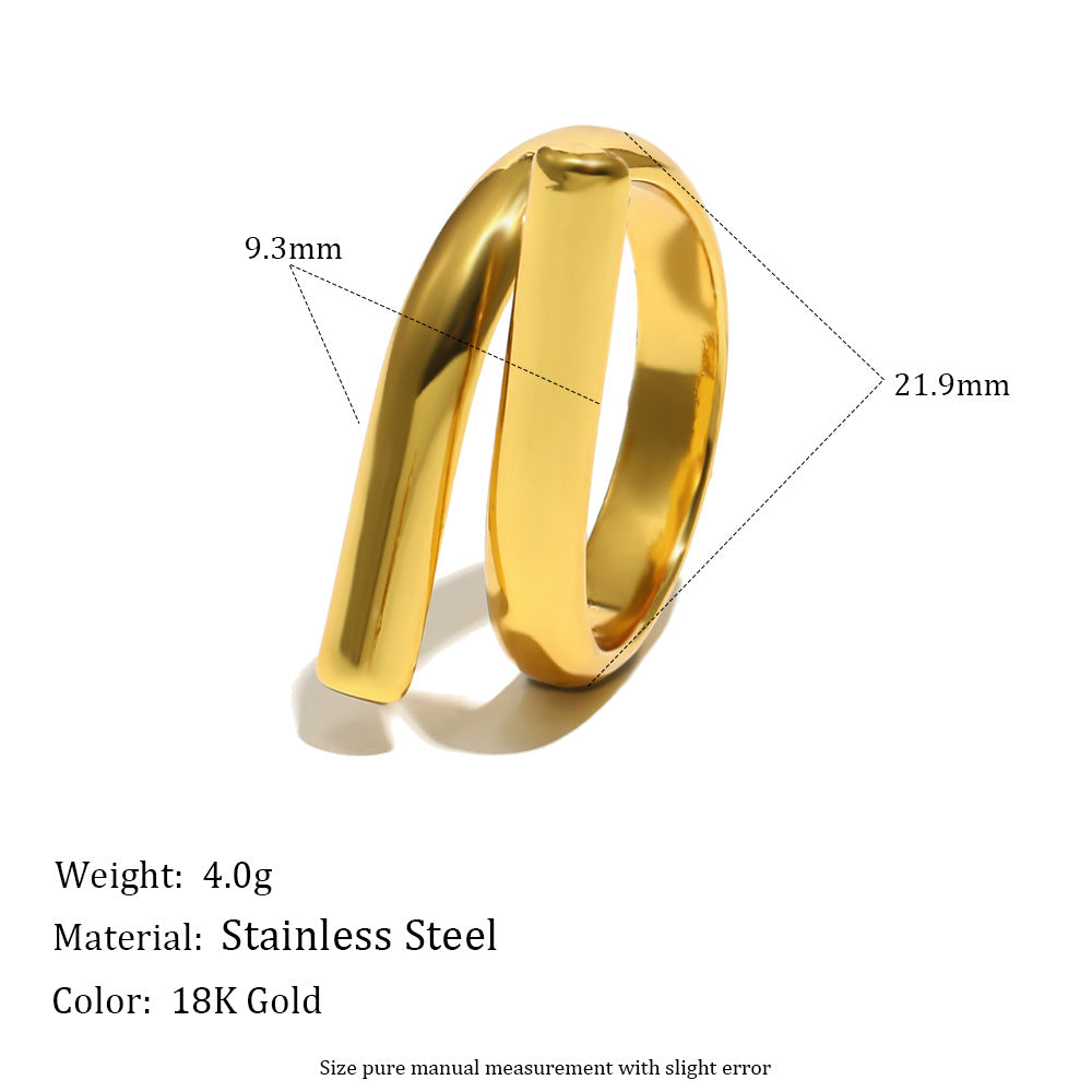 Anillo minimalista de acero inoxidable con forma de línea y baño de oro de 18K para mujer