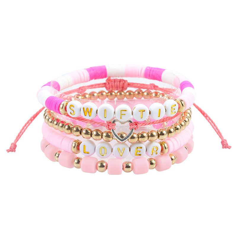 Colorful Letter Number Beaded Stretch Bracelet Set Resin Unisex