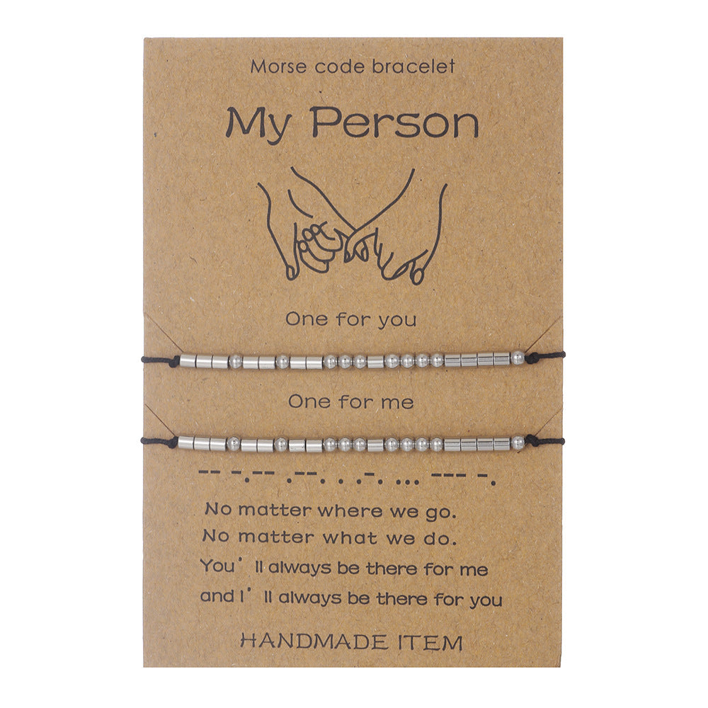 Geometric Round Stainless Steel Ball Chain Bracelet with Morse Code Design for Family and Friends