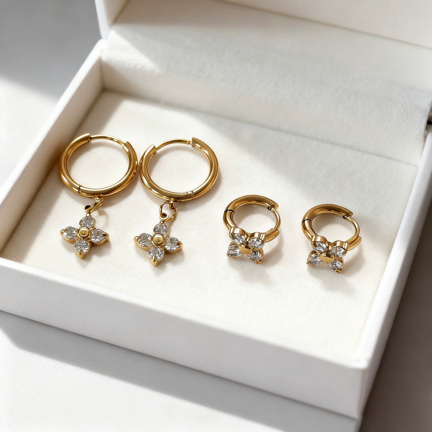 Luxury Floral Stainless Steel Gold Plated Cubic Zirconia Earrings for Women