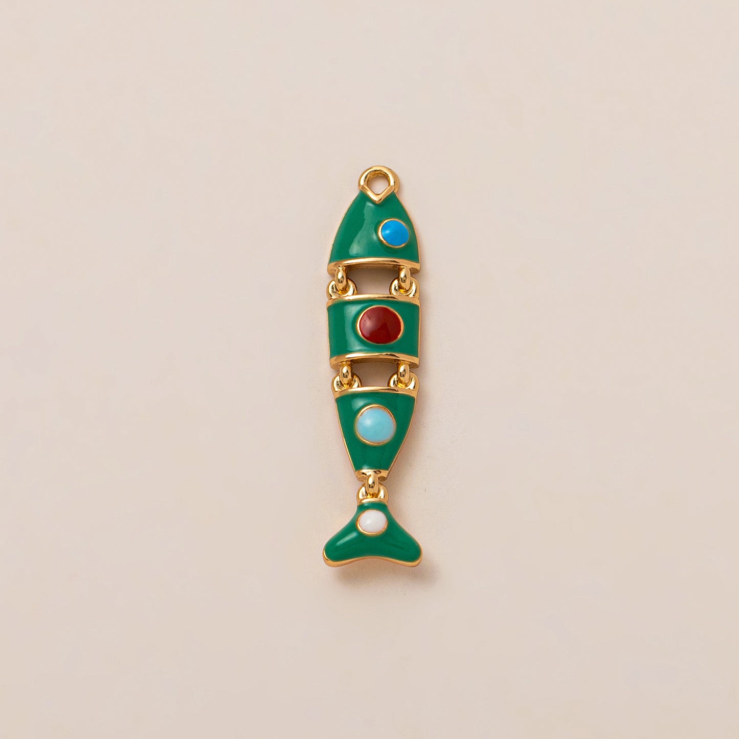 Luxury 18K Gold Plated Brass Pendant with Gemstone Inlay Geometric Fish Clover Heart Design