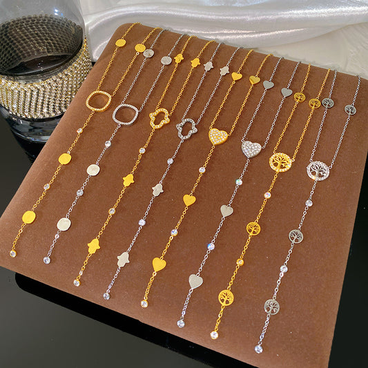 Geometric Rhinestone Inlaid Gold Plated Titanium Steel Necklace for Unisex