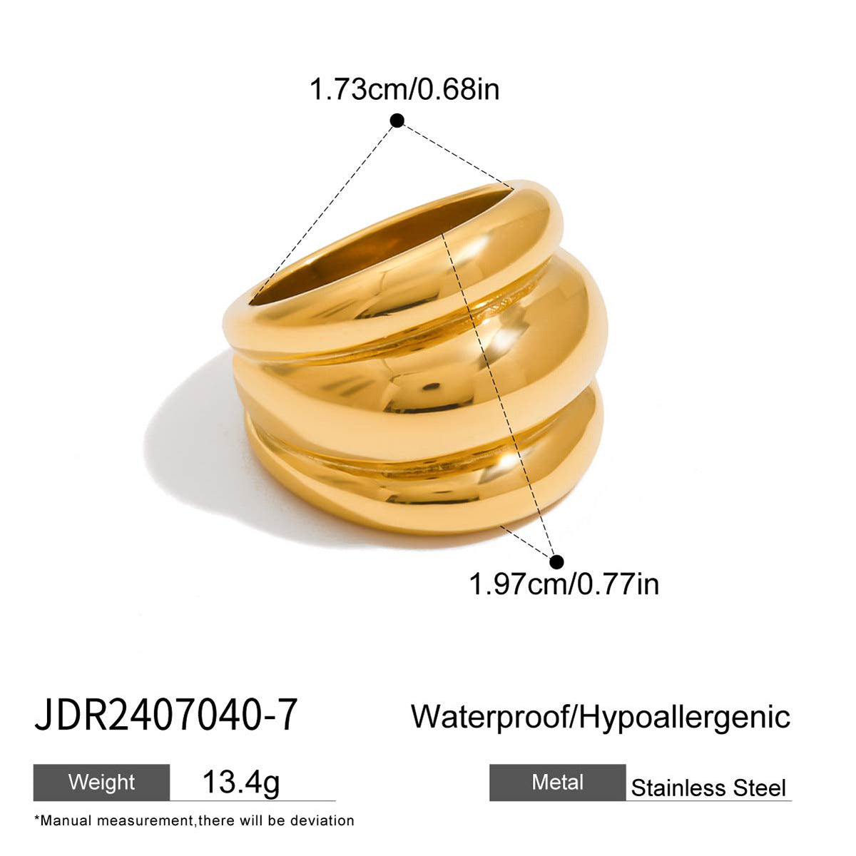 Anillo de acero inoxidable geométrico de inspiración vintage con acabado chapado para mujer