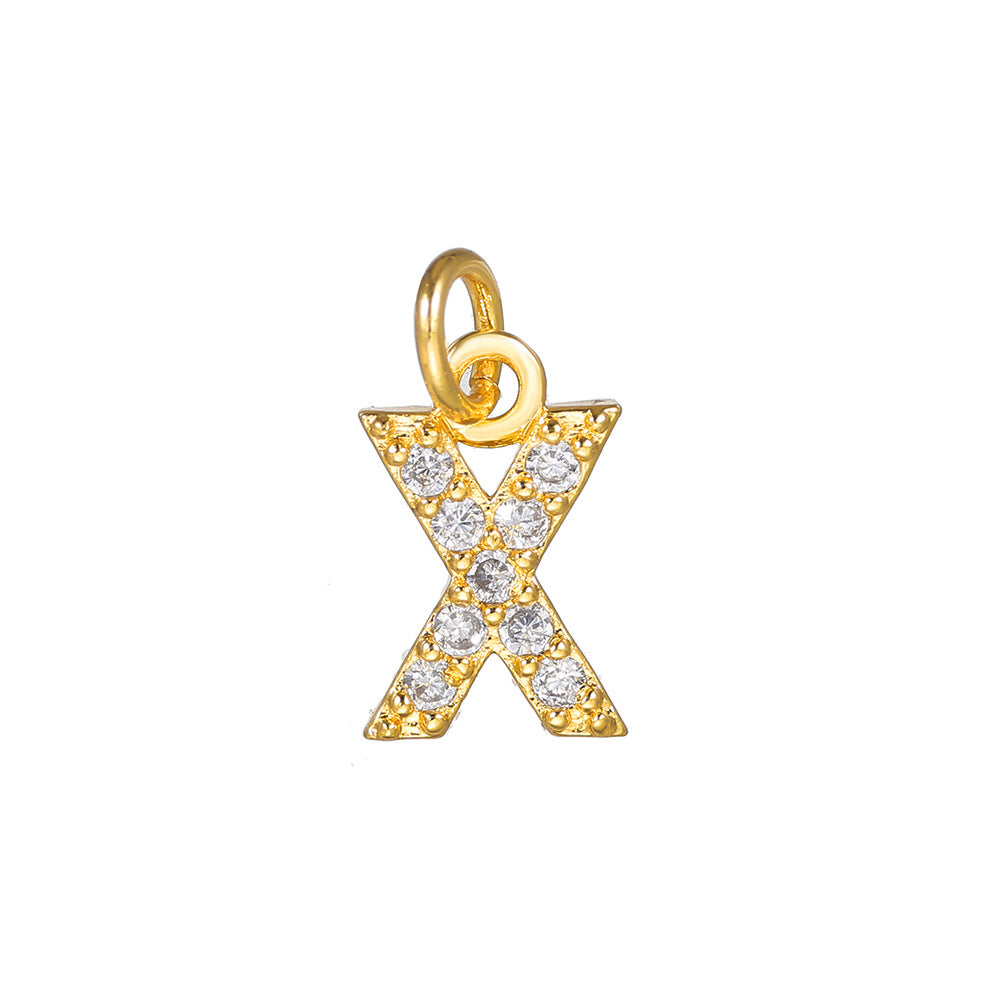 14K Gold Plated Brass Letter Pendant with Cubic Zirconia Charm Bar